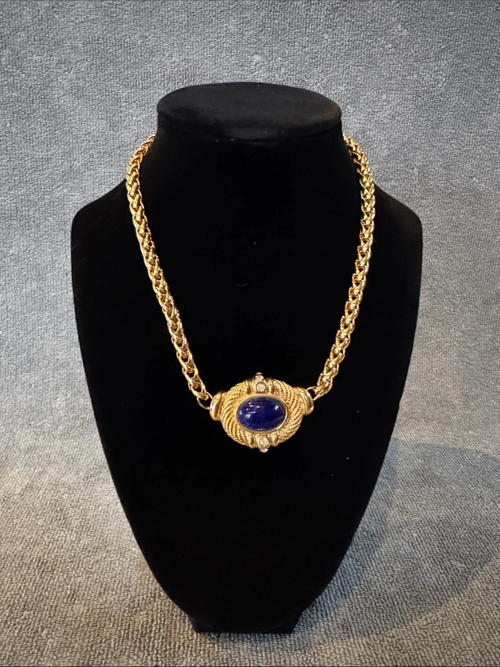 Gold-Tone Chain Necklace with Navy Blue Stone